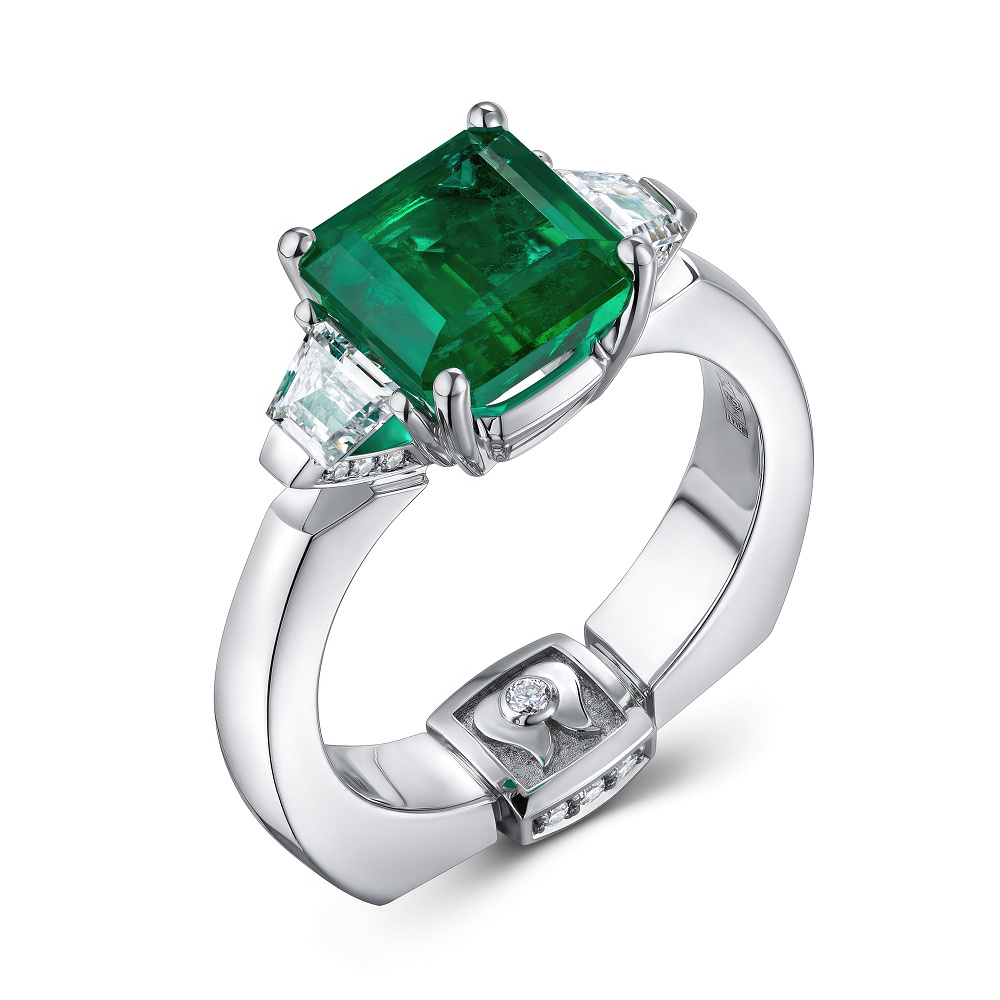 Кольцо с изумрудом и бриллиантами картинка 2