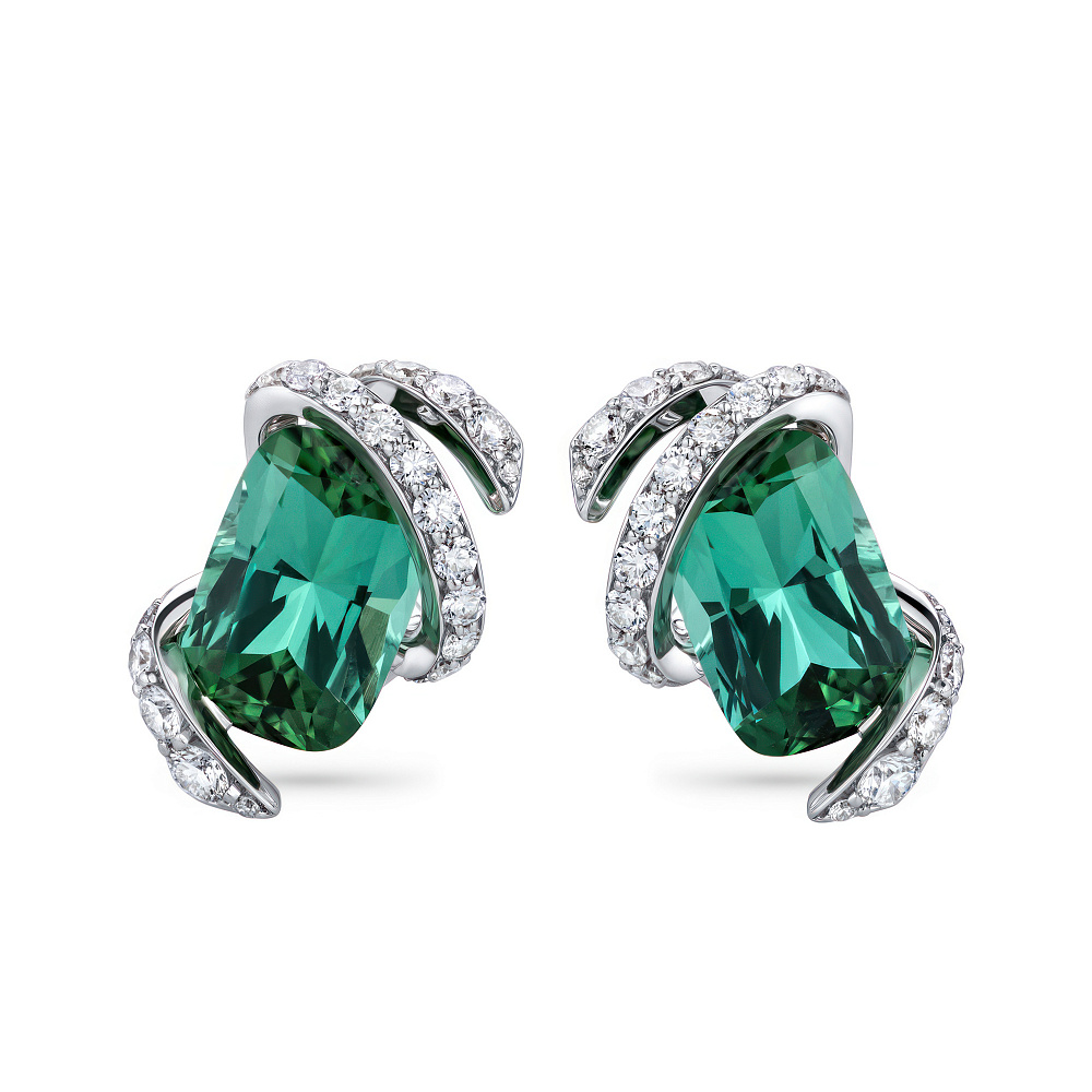 Серьги с мятно-зелеными турмалинами и бриллиантами картинка 1