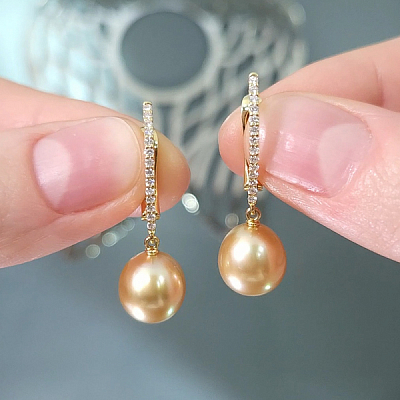 Серьги с золотым жемчугом Южных морей Амами и бриллиантами