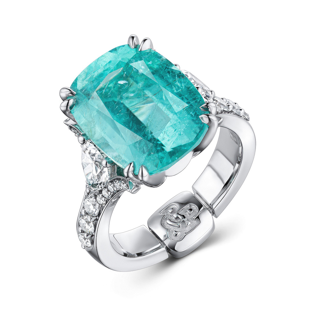 Кольцо с турмалином Параиба и бриллиантами картинка 2