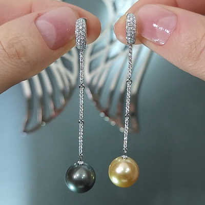 Серьги с золотым жемчугом Южных морей, жемчугом Таити и бриллиантами