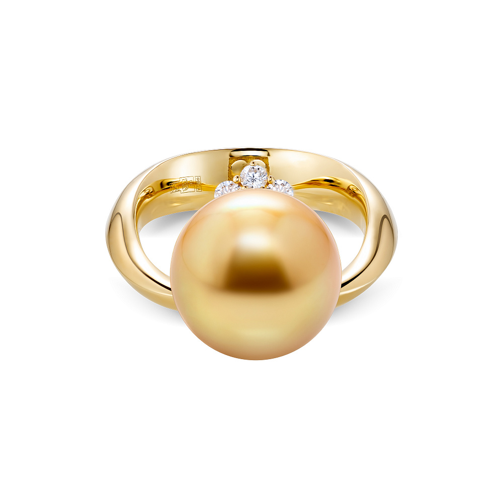 Кольцо с золотым жемчугом Южных морей и бриллиантами картинка 2