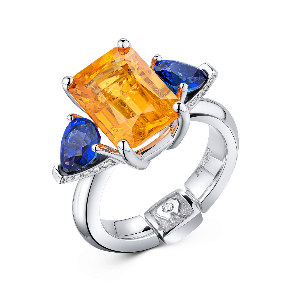 Кольцо со спессартином, сапфирами и бриллиантами картинка 2