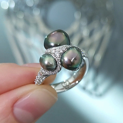 Кольцо с жемчугом кеши Таити и бриллиантами