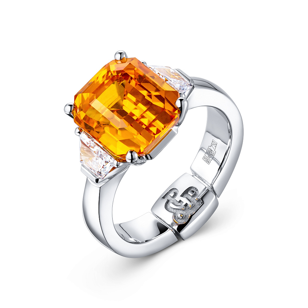 Кольцо с желтым сапфиром и бриллиантами картинка 2