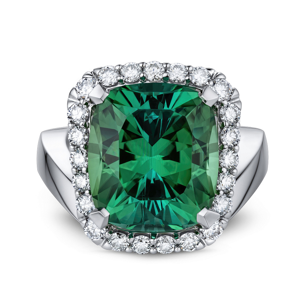 Кольцо с зеленым турмалином и бриллиантами картинка 1