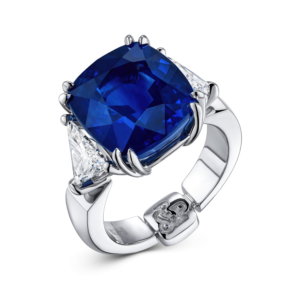 Кольцо с сапфиром Royal Blue и бриллиантами картинка 2
