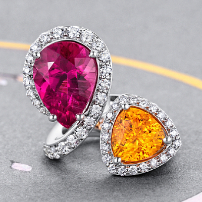 Кольцо с рубеллитом, спессартином и бриллиантами