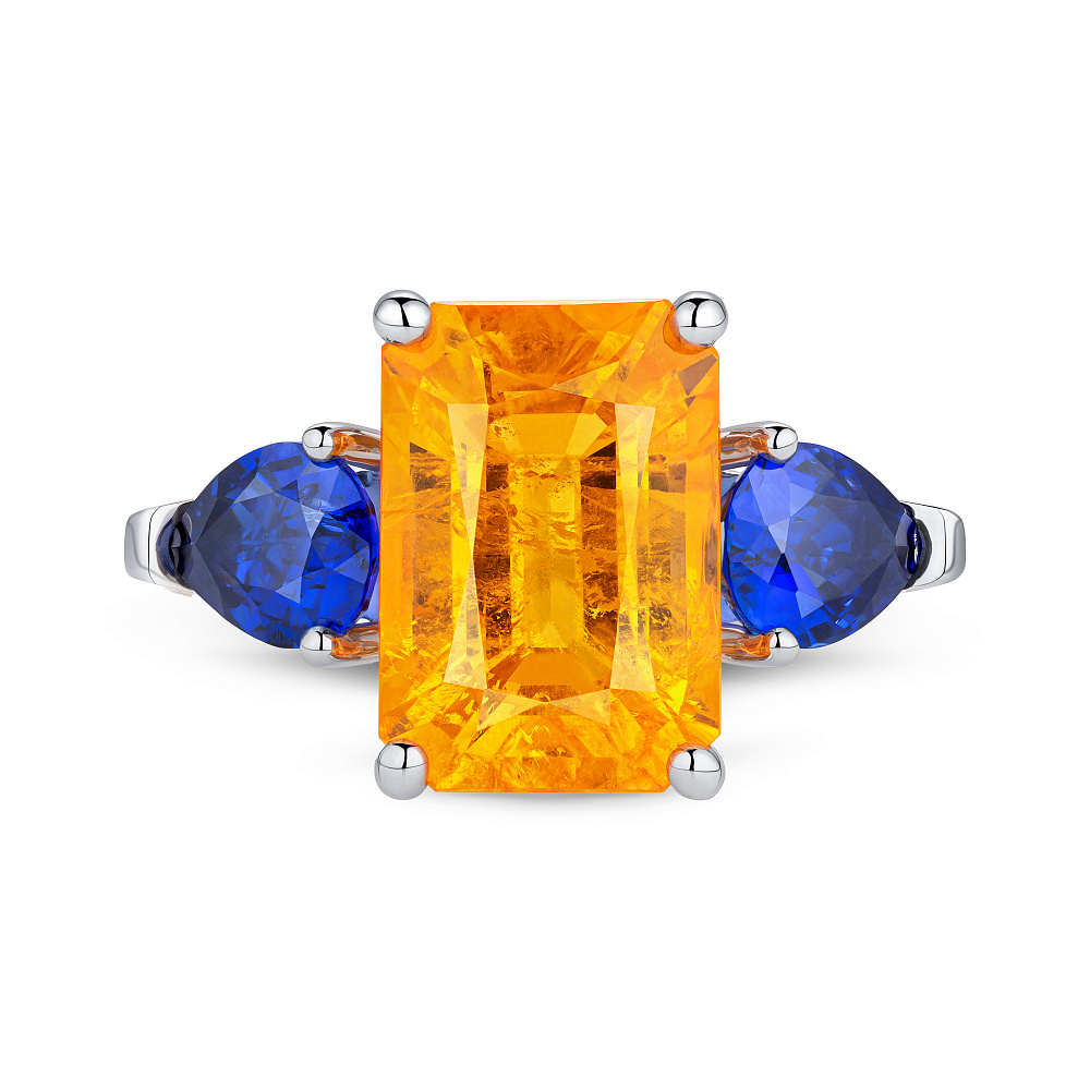 Кольцо со спессартином, сапфирами и бриллиантами картинка 1