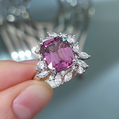 Кольцо с гранатом Малайя и бриллиантами