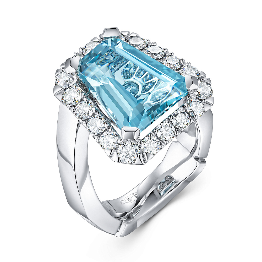Кольцо с аквамарином и бриллиантами картинка 2