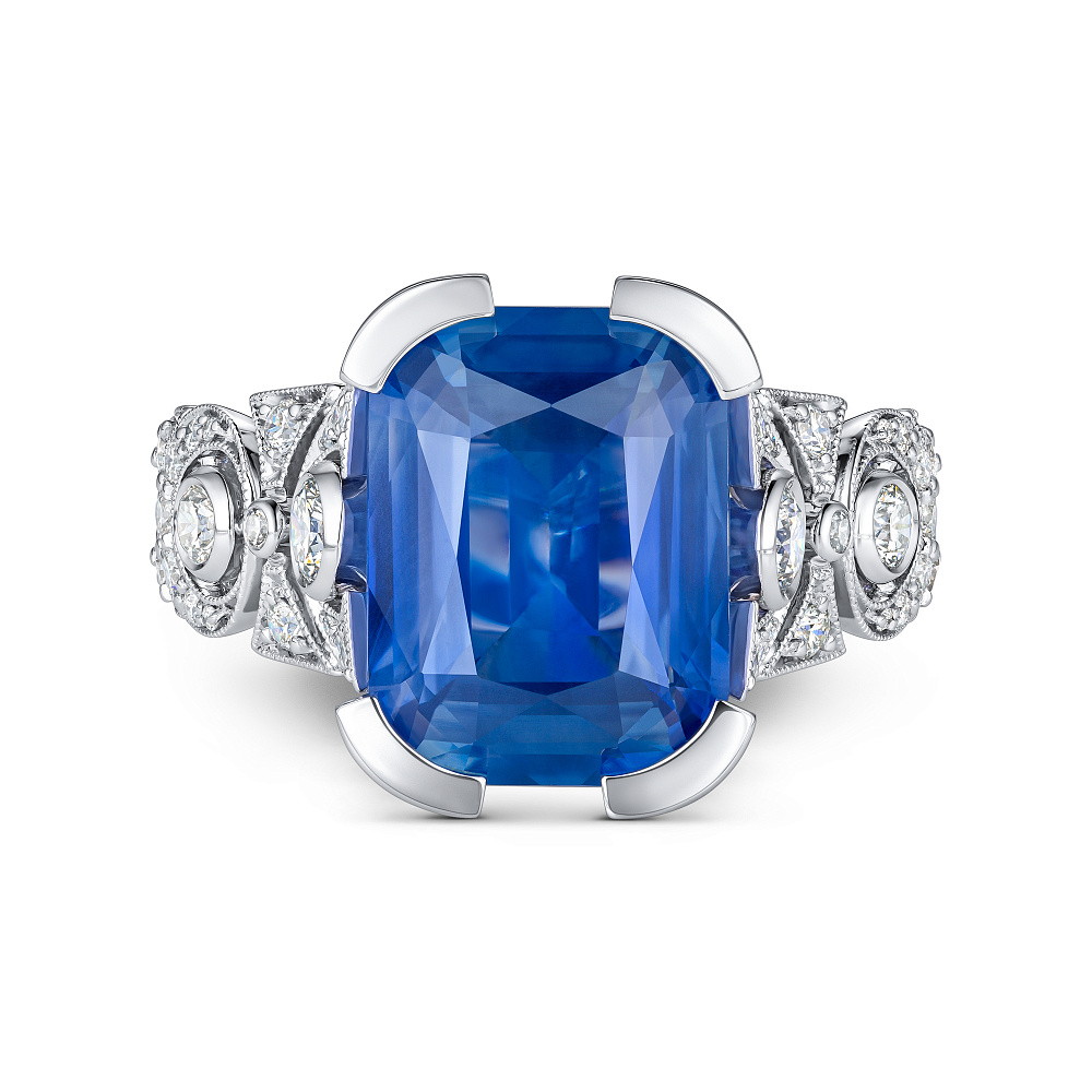 Кольцо с синим сапфиром и бриллиантами картинка 2