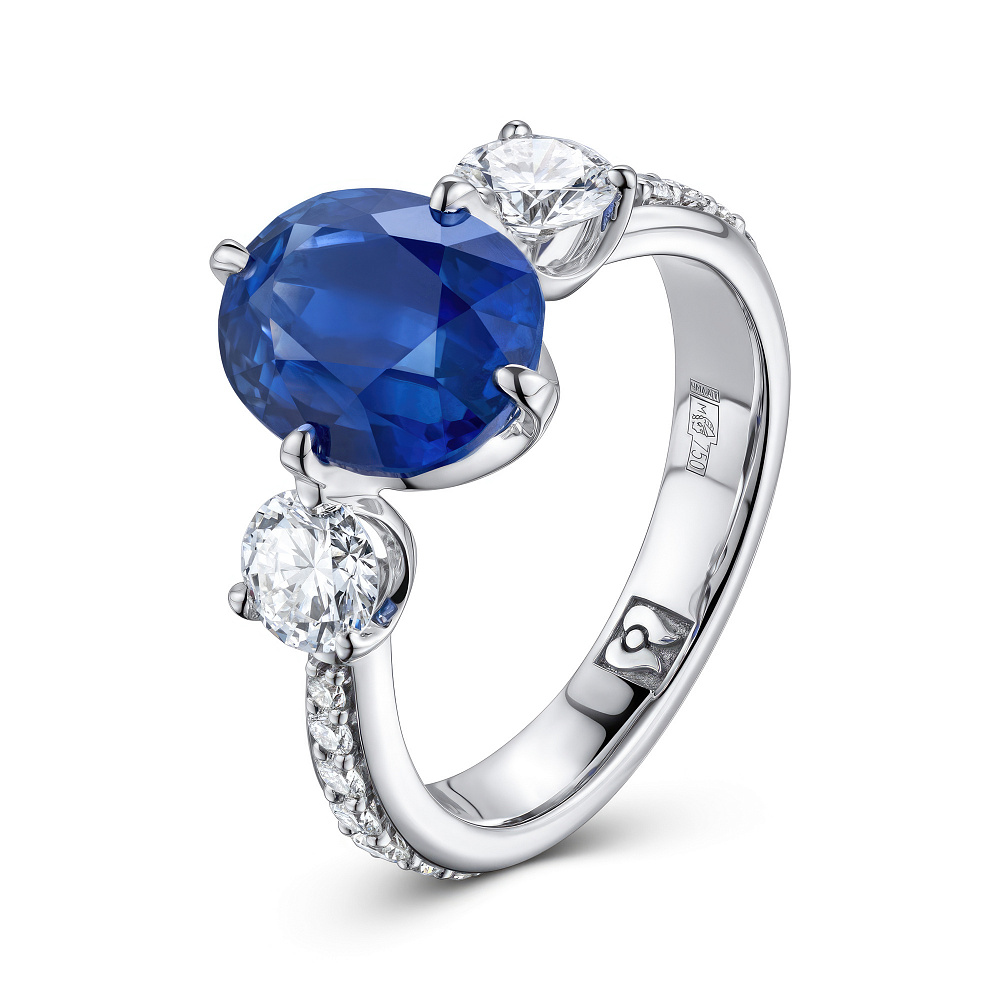 Кольцо с синим сапфиром Royal Blue и бриллиантами картинка 2