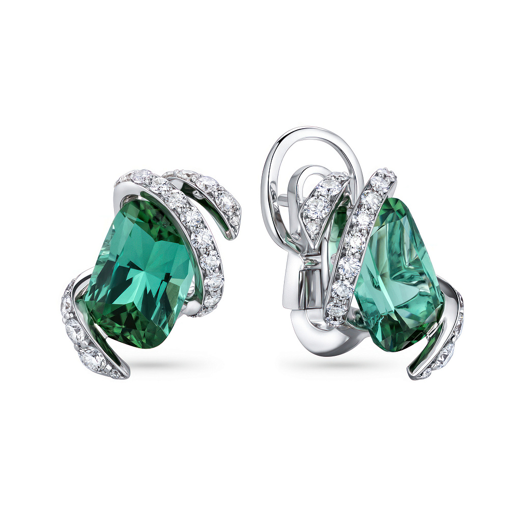 Серьги с мятно-зелеными турмалинами и бриллиантами картинка 2