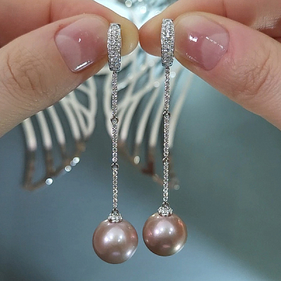 Серьги с пресноводным жемчугом и бриллиантами