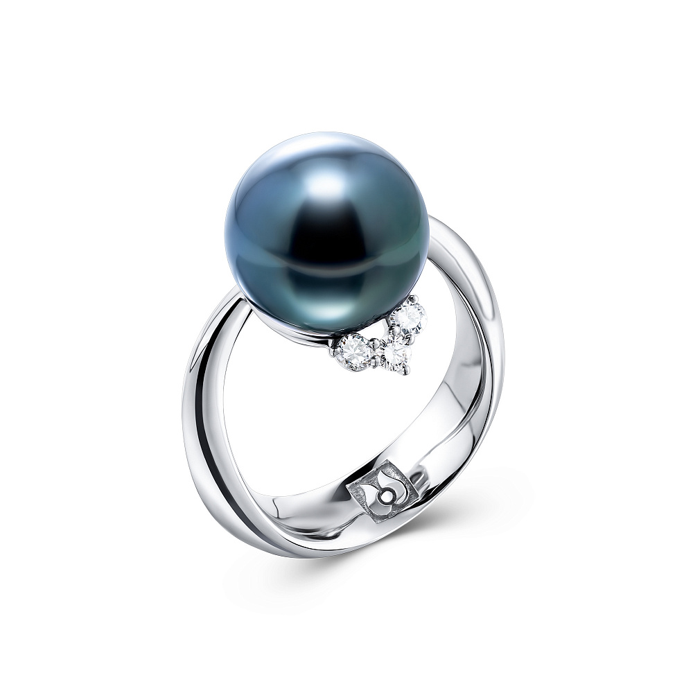 Кольцо с жемчугом Таити и бриллиантами картинка 1