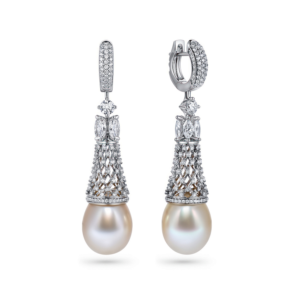 Серьги с Бирманскими жемчужинами цвета шампань и бриллиантами картинка 2